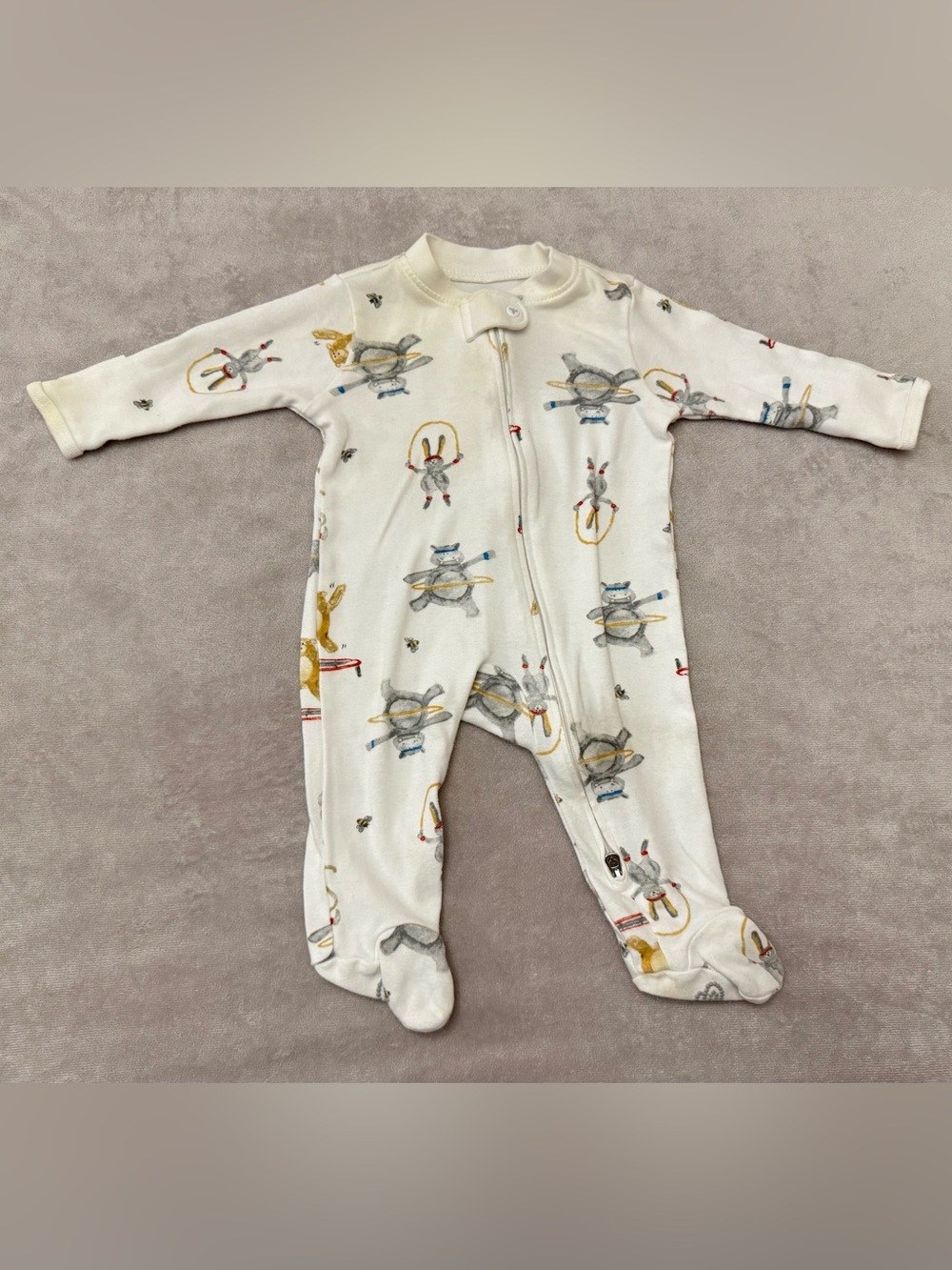 Burt’s Bees Baby Organic Cotton Footed Sleeper 0-3 Months Animal Double Zipper